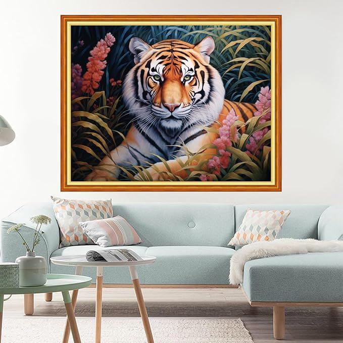 dimxvean stamped cross stitch kits,cross stitch kits for adults beginners,embroidery kits full range of cross stitch stamped kits needlepoint kits cross stitch patterns-forest tiger 16x20 inch