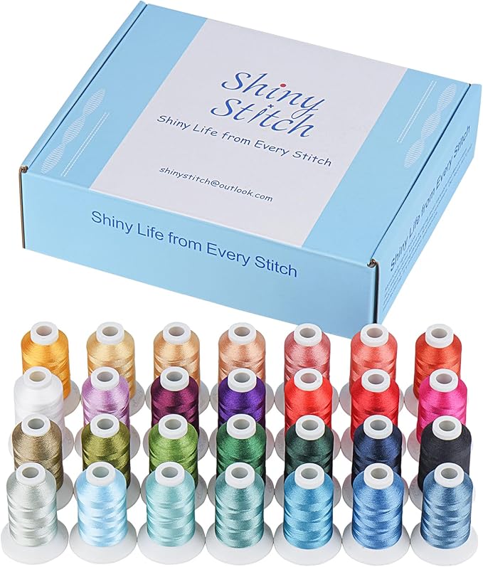 28 Assorted Colors Embroidery Machine Thread with 28 Thread Holder, 500M (550Y) Each Bobbin Polyester Embroidery Threads Kit and Spool Huggers for Sewing & Embroidery Machine- Janome Series 2