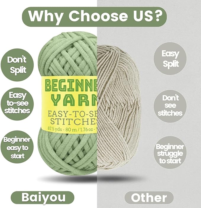 3x50g Beginners Sage Green Yarn, 260 Yards Sage Green Yarn for Crocheting Knitting, Easy-to-See Stitches, Worsted Medium #4, Chunky Thick Cotton Nylon Blend Yarn Yarn for Crocheting