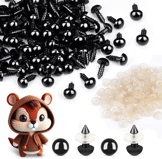 600Pcs Safety Eyes for Crochet Eyes Amigurumi， 6mm Safety Eyes for Stuffed Animals, 300pcs Washers whth 300pcs Plastic Craft Eyes for Crocheting Doll Eyes Making