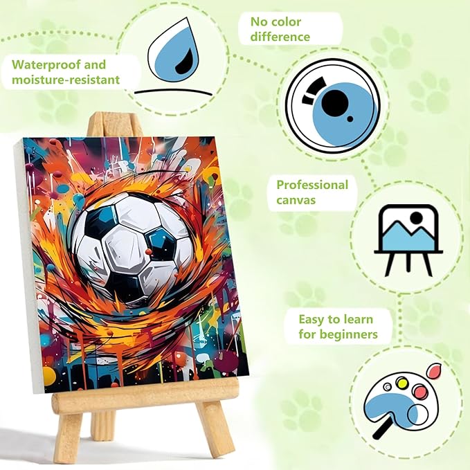 Reivworl Paint by Numbers Kit for Kids - with Frame and Easel, Soccer Paint by Number Kids Age 6-8-12 Boys Girls, Paint by Numbers for Gifts and Decor (9.5X12Inch)