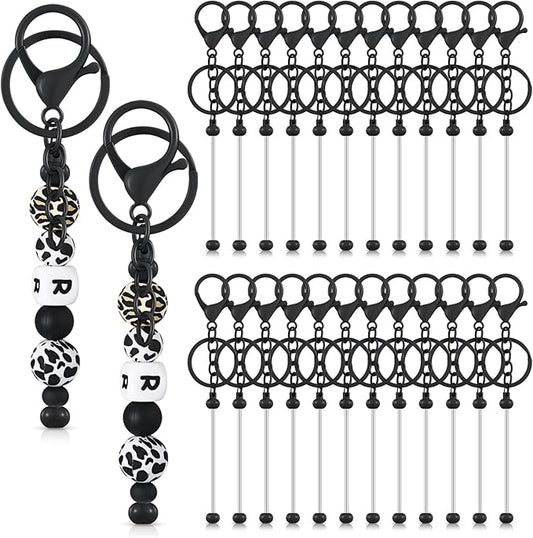 Tondiamo 24 Pcs Beadable Keychain Bars Bulk Beads for Keychain Making Kit Gifts for Women Men DIY Crafts(Black)