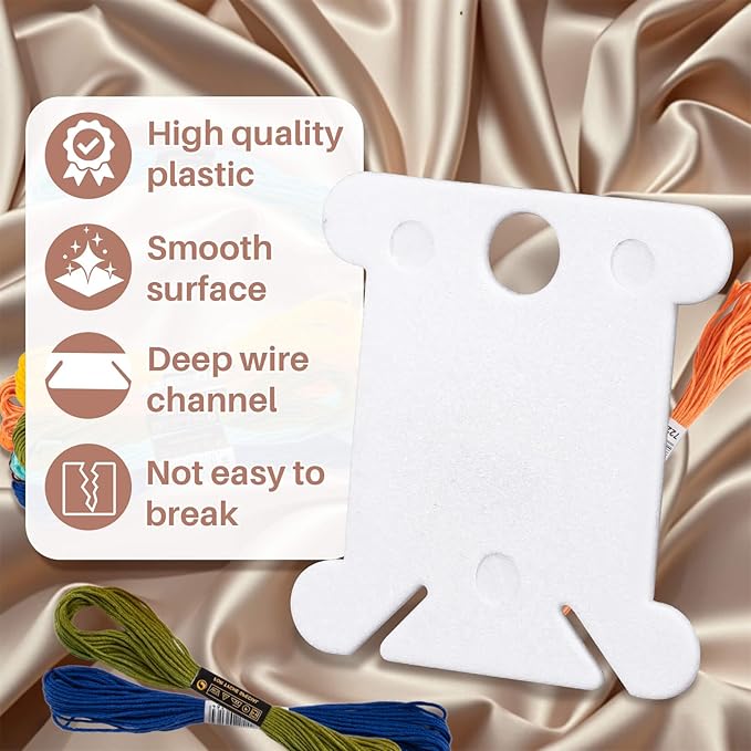 150PCS RAINFLOW Plastic Embroidery Floss Bobbins - White Embroidery Floss Organizer for Cross Stitch Yarn Bobbin Winder for Sewing Thread Storage Embroidery Needlework Supplies