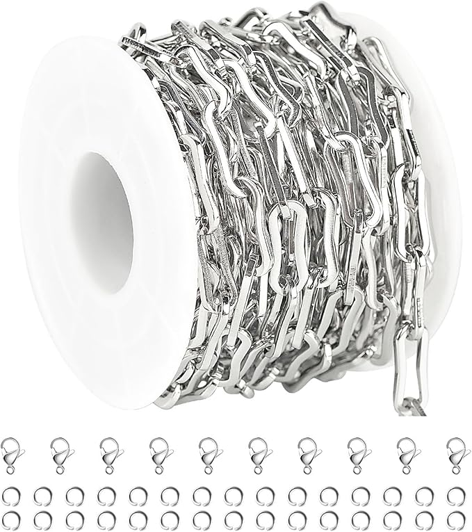 UMAOKANG 13 Feet Stainless Steel Chains for Jewelry Making Oval Paperclip Chain Roll Jewelry Making Chains with Jewelry Findings