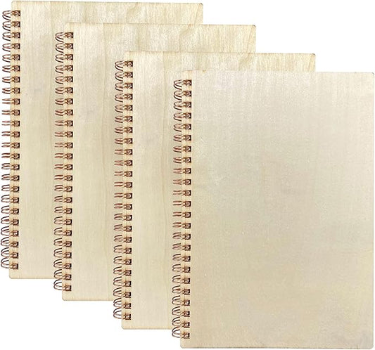 cregugua 4 pack a5 wood cover jounal notebook 40 sheets sketchbook 8.5 x 5.8 in unlined spiral notebook for crafting project,small scrapbook