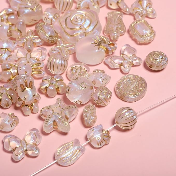 7.5 OZ Assorted Vintage Acrylic Beads for Jewelry Making, Song Xi Unique Flower Rose Czech Beads for Bracelet Earrings, Bohemia Style, Bulk, DIY Holiday Gift (240-260 PCS, AB Transparent)