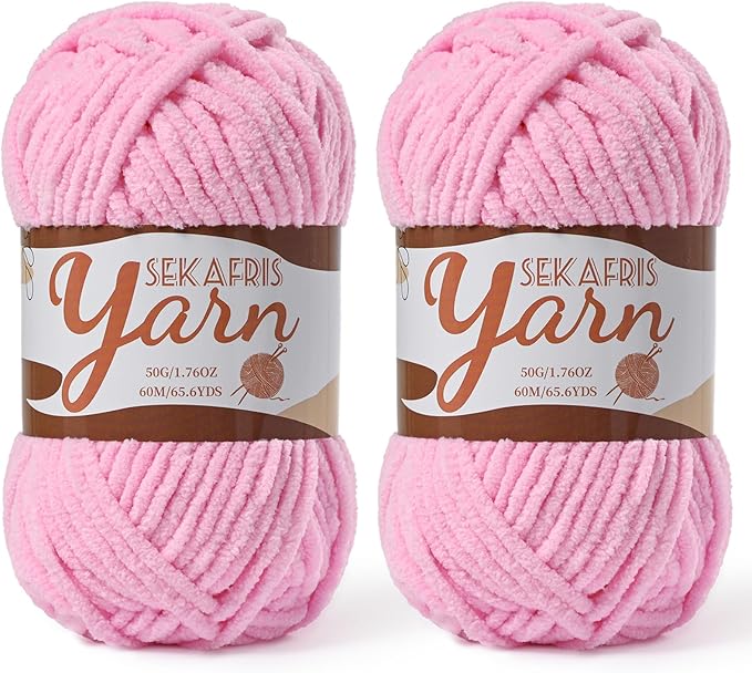 2 Pack Fluffy Velvet Yarn for Crocheting，Baby Blanket Yarn for Crocheting Soft，100g(131yds) Amigurumi Yarns，Plush Chenille Crochet Yarns，Puzzle Yarn for Crochet Weaving Craft(2 Dark Pink)