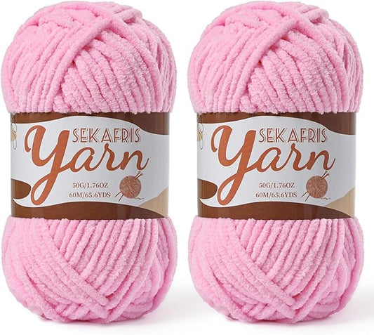 2 Pack Fluffy Velvet Yarn for Crocheting，Baby Blanket Yarn for Crocheting Soft，100g(131yds) Amigurumi Yarns，Plush Chenille Crochet Yarns，Puzzle Yarn for Crochet Weaving Craft(2 Dark Pink)