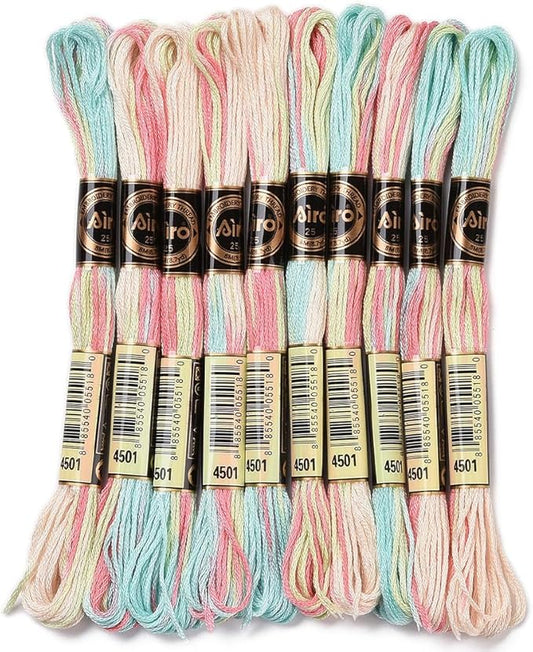 10 Skeins 87.5 Yards Embroidery Floss Bulk Variegated Thread 6 Strands Colorful Friendship Bracelet String Polyester Cross Stitch Yarn Thread for Sewing Bracelet Making Cross Stitch Crafts