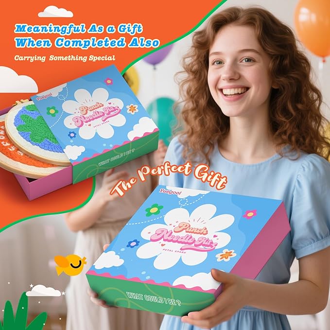 yuegool 2PCS Punch Needle Decoration Kit,Easy DIY Punch Needle Embroidery Kit for Beginners Adults Including Patterns, Tools, Yarns, Hoop, Instruction, Bracket Art Craft Supplies