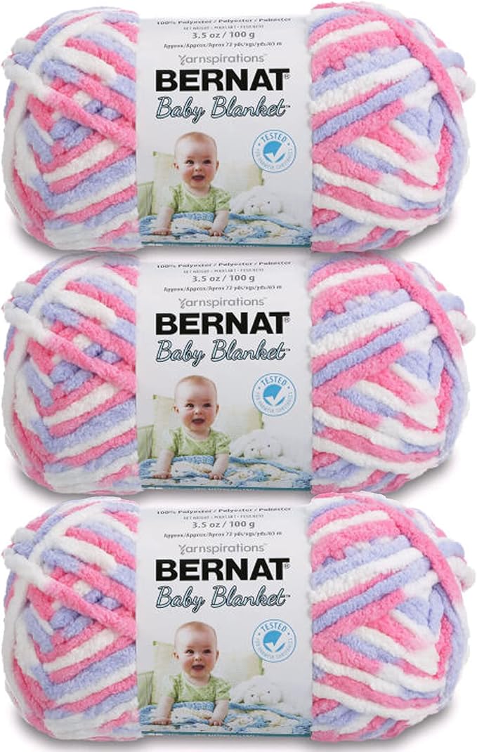 Bernat Baby Blanket Pink/Blue Ombre Yarn - 3 Pack of 100g/3.5oz - Polyester - 6 Super Bulky - 72 Yards - Knitting/Crochet