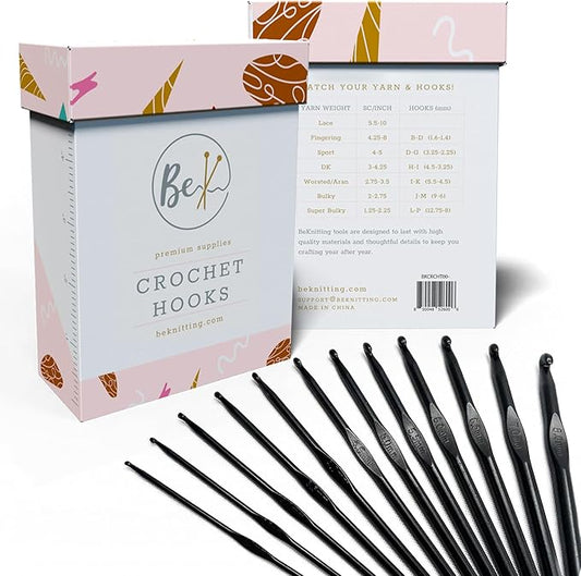 BeKnitting 12pc Crochet Hook & Needle Set for Beginners Adults & Kids | High-Quality Aluminum Black | | Holiday Gifts, Gift-Ready Box