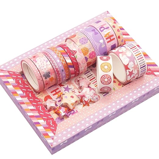 YUBX Birthday Washi Tape Set 15 Rolls Silver Foil Print Decorative Masking Tapes for Arts, DIY Crafts, Journals, Planners, Scrapbook, Wrapping