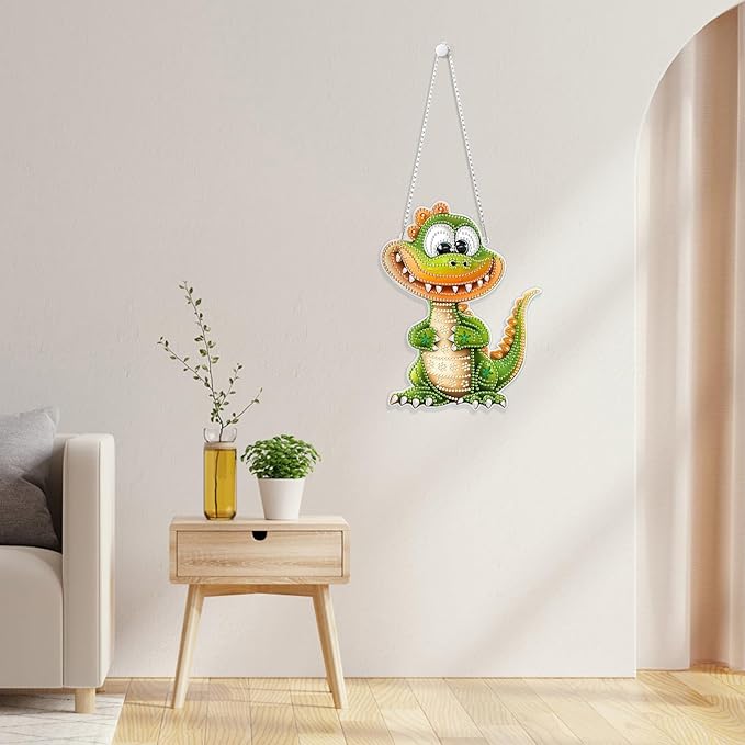 GHHKUD Hanging Diamond Art Dinosaur Pendants Kits, DIY Hanging Decoration Double Sided Animals Diamond Pinting Ornaments for Adults Kids Gifts for Home Decor