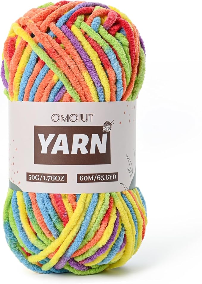 Plush Chenille Chunky Crochet - Baby Crochet Yarn Soft Velvet for Knitting Blankets Crafts - Fluffy Amigurumi Yarn 50g / 65.6yd (Rainbow)