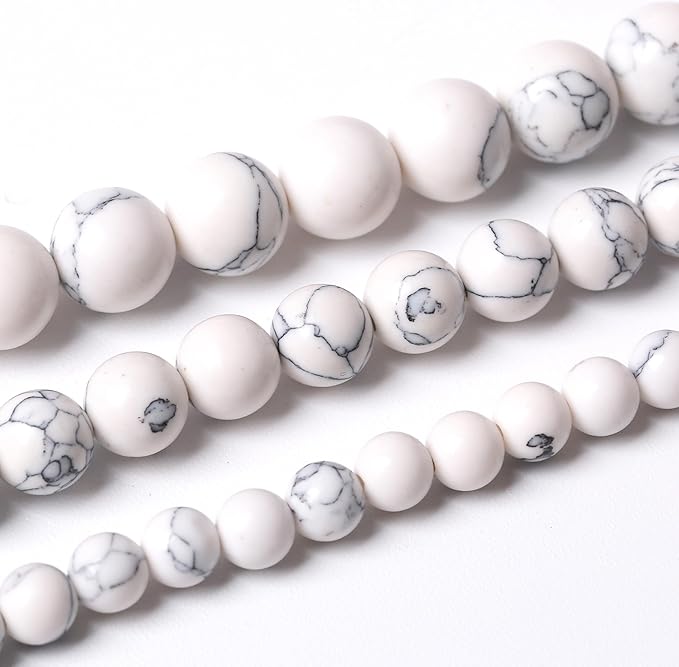 White Turquoise Stone Beads for Jewelry Making DIY Bracelet Necklace Gemstone Round Crystal 1 Strand 15.5inch 35PCS 10MM