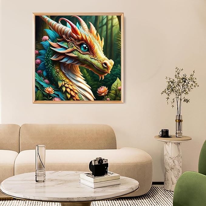 Fountor Dragon Diamond Art Kits for Adults, Dragon Diamond Painting Kits with Round Diamonds, 5D Full Drill Gem Art Canvas Painting Kit for Beginners Home Wall Decor 14" x 14"