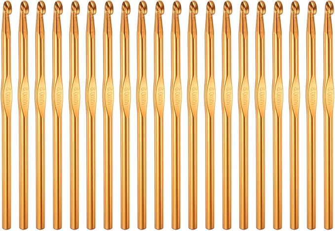 uxcell 20Pcs Aluminum Crochet Hook 6.0mm US Size J (Size 10) Knitting Needles for DIY Craft Yarn Gold Tone
