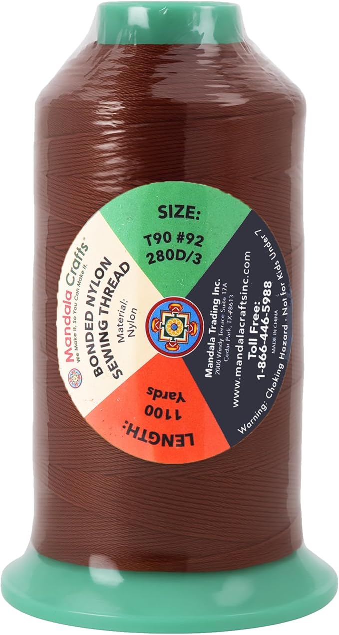 Mandala Crafts Size 92 280D T90 Bonded Nylon Thread - Copper Brown 1100 YDs Tex 90 Heavy Duty Sewing Threads for Leather, Jeans, Weaving, Outdoor Marine Upholstery