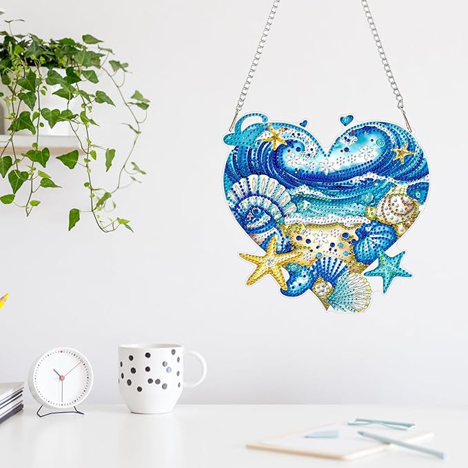 MAXBYE Diamond Art Painting Kits Hanging Beach Pendant, DIY 5D Special Shaped Summer Gem Art Craft Diamond Dots for Adults and Home Window Door Decor