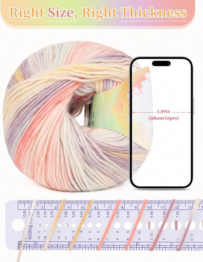 Coopay Yarn for Crocheting Knitting, Gradient Cake Yarns, 2 × 3.53oz - 240yds - 50% Cotton 50% Acrylic Ombre Yarns, Gradient Crochet Yarn for Blankets, Shawls, Scarves (204 Lavender)