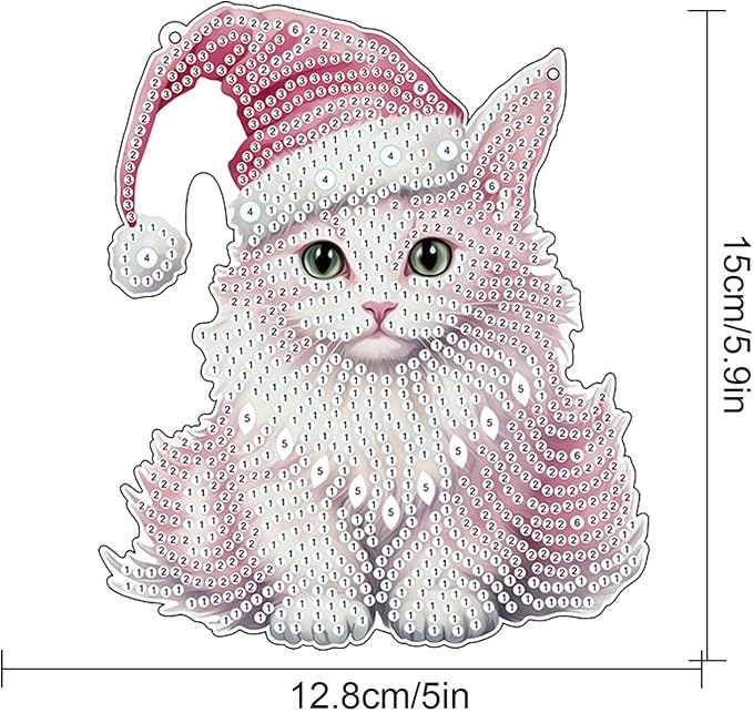 DIY 5D Diamond Painting Hanging Ornament Christmas Cat Design, Crystal Rhinestone Diamond Art Pendant, Handmade Suncatcher for Home, Wall, Window, and Holiday Gift