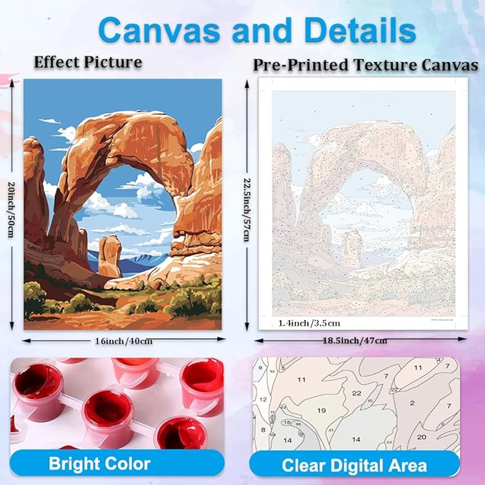 Artunion Arches National Park Paint by Numbers Kit for Adults, Nature Landscape Paint by Number Kits,DIY Oil Painting Paint by Number Kits on Canvas Arts Craft for Home Wall Decor 16x20 Inch