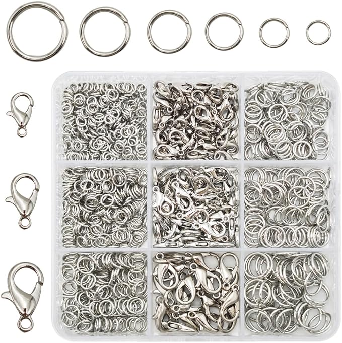 inspirelle 900 pieces open jump rings and 120 pieces lobster clasps metal split rings connector rings for jewelry making rhodium