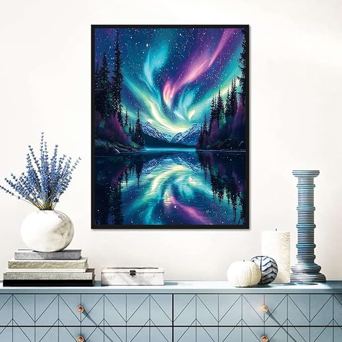igoodom Northern Lights Diamond Art Kits for Adults, Aurora Diamond Painting Kit, Full Drill Round Diamond Art Kits, DIY Gem Art and Crafts for Home Wall Decor Gift 12x16inch