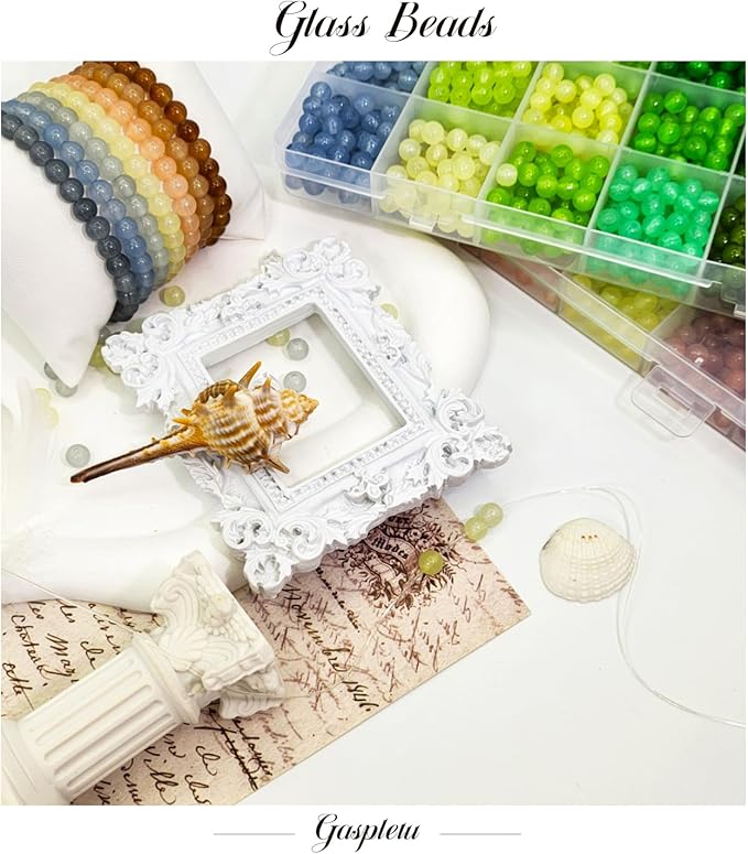 2600PCS 6mm Glass Beads for Jewelry Making, 48 Colors Crystal Beads Bracelets Making Kit, Christmas Colors 2 Box Round Beads Suitable for Beginners