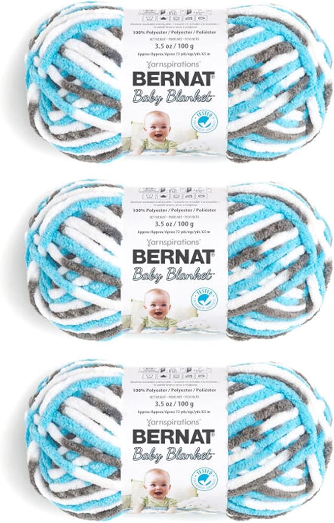 Bernat Baby Blanket Sail Away Yarn - 3 Pack of 100g/3.5oz - Polyester - 6 Super Bulky - 72 Yards - Knitting/Crochet
