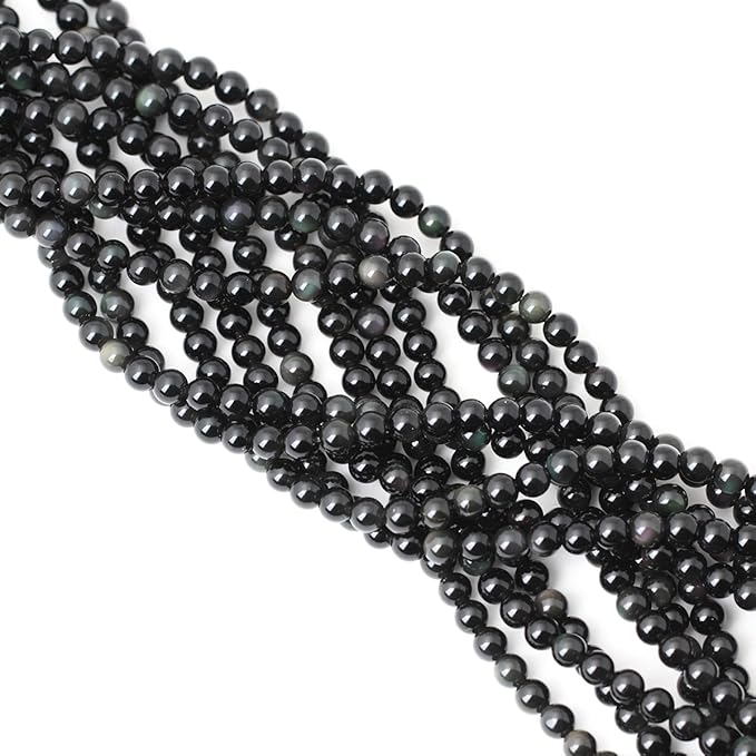 cheavian 60pcs 6mm natural black obsidian gemstone round loose beads crystal energy stone healing power for diy jewelry making 1 strand 15"