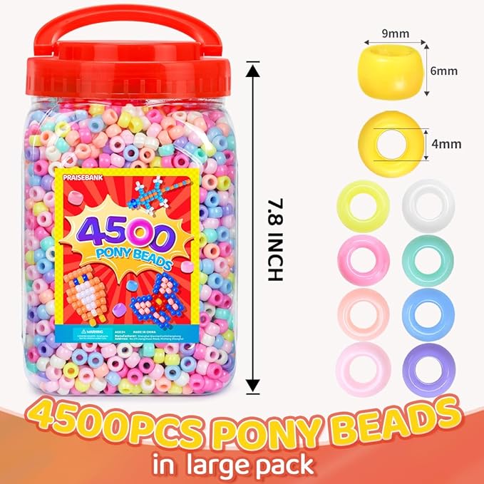 praisebank pony beads, 4500pcs 6x9mm, wholesale beads, bracelets jewelry making, arts & crafts(candy)