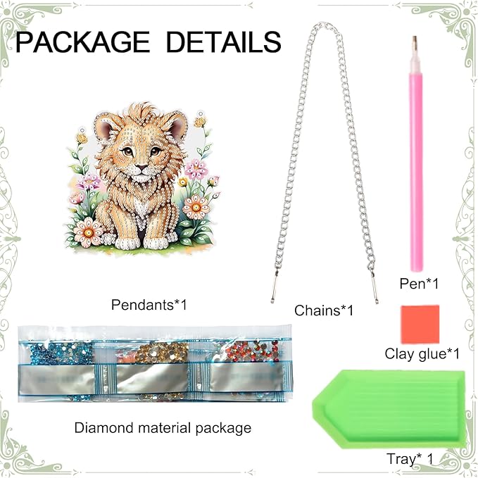 DIY 5D Diamond Painting Hanging Ornament Kit Lion Design, Handmade Acrylic Diamond Art Irregular Shape Pendant, Decorative Hanging for Home, Garden, Wall, Door, and Gift