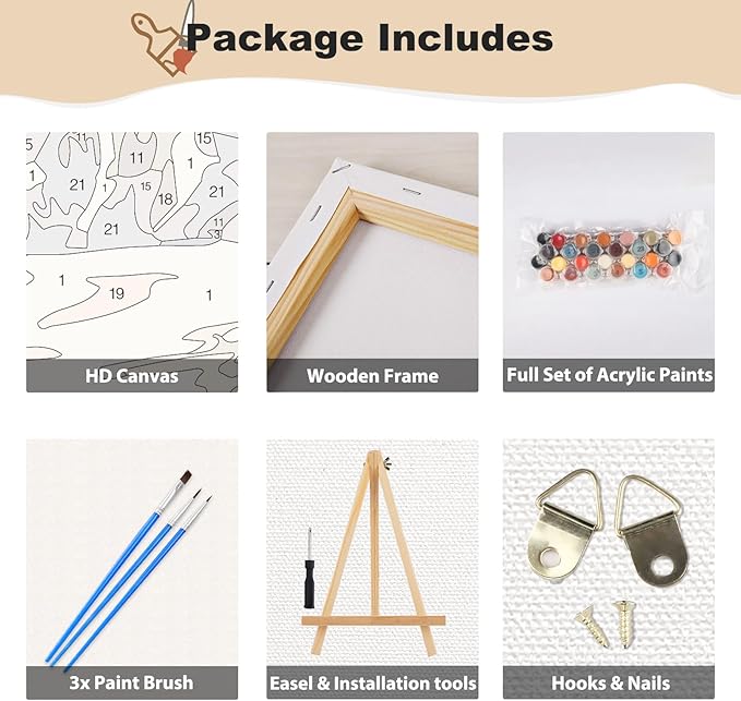 EOBROMD Framed Paint by Numbers Kits for Adults - Wooden Easel, Flowers DIY Acrylic Paint by Number on Stretched Canvas, Painting Kits Adults Oil by Numbers for Home Decor 14x10 Inch