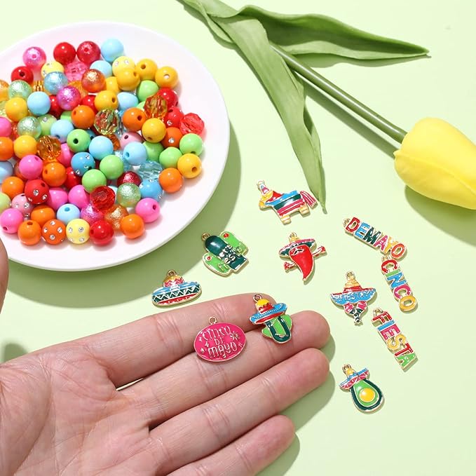 2750PCS Mexican Beads Colorful Cinco De Mayo Fiesta Beads for Jewelry Making, Polymer Clay Beads Crystal Acrylic Bead Enamel Sombrero Chili Fiesta Charms for Bracelet Necklace Making DIY Crafts