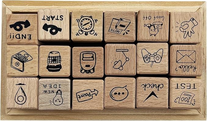 18pcs School Study Theme Wooden Rubber Stamps Kit, Cute Small Stamps for Decorative Diary Planner DIY Craft Scrapbook Card Making Letters Journal