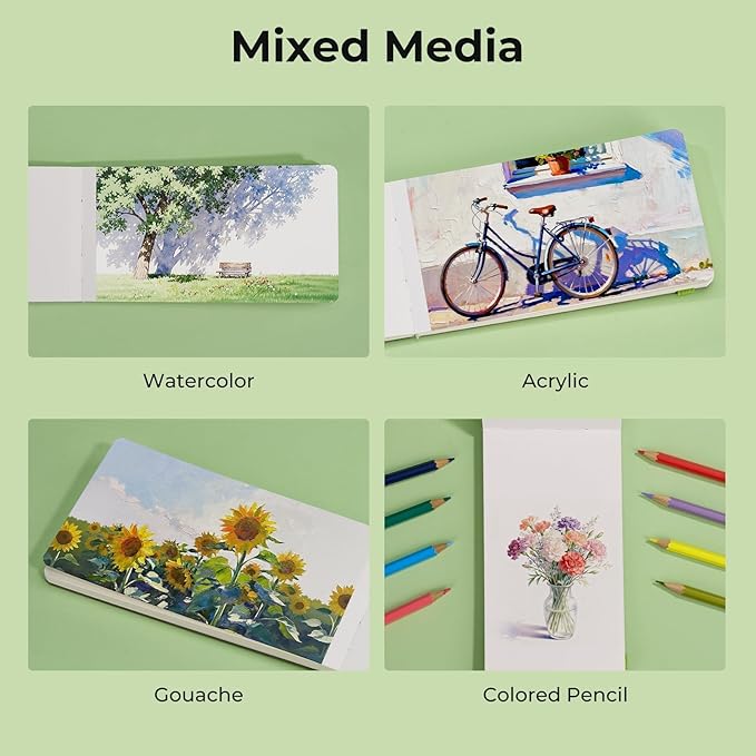 Watercolor Journal - 100% Cotton Hot Press Paper | 20 Sheets 40 Pages | 300GSM (140lb) | PU Leather Cover Watercolor Sketch Books for Artists Painting,Mixed Media 7.0 in x 3.7 in