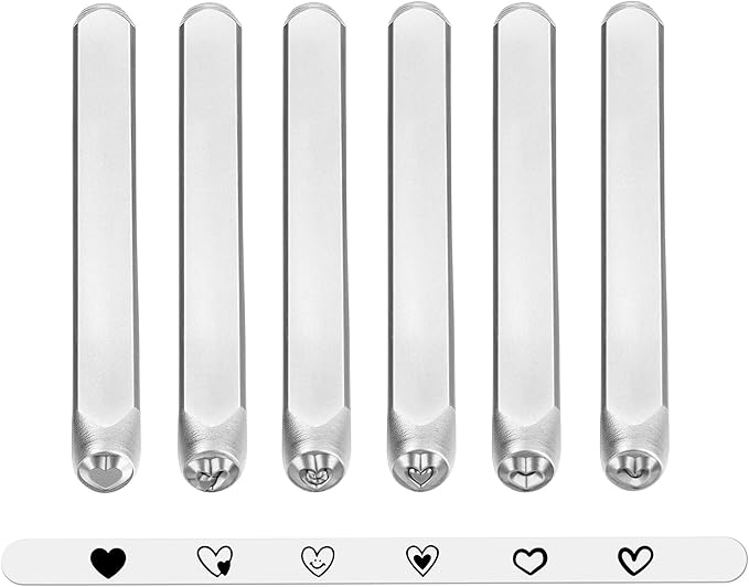 Yoption Heart Jewelry Metal Stamping Set, 6 Pcs Metal Stamps Heart-Shaped Punch Stamping Set 3mm for Stamping/Punching Metal, Jewelry Working