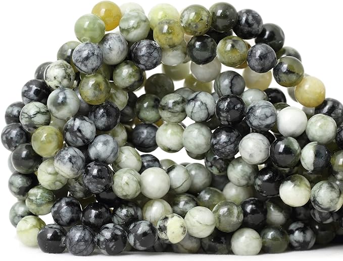 cheavian 45pcs 8mm natural green vine jasper round loose beads for jewelry making 1 strand 15"
