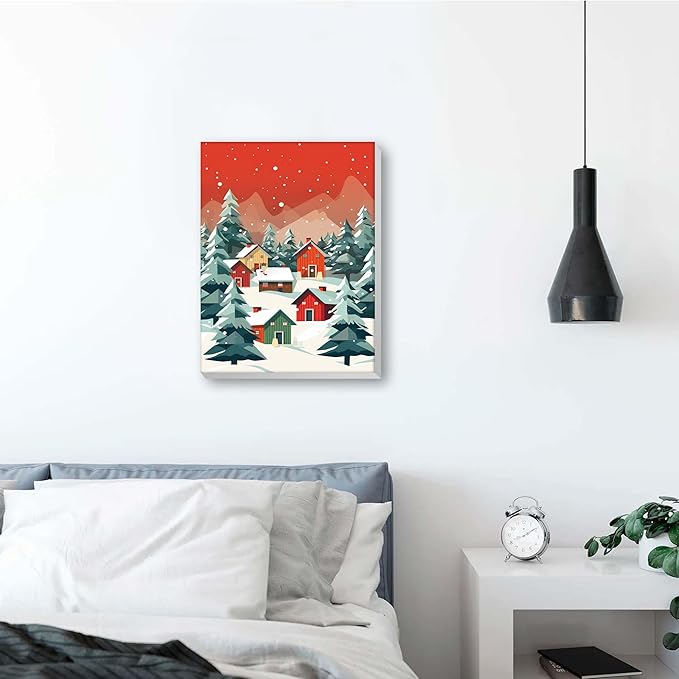 Reofrey Framed Paint by Numbers Kit for Adults & Beginner - 8x12 Inch Canvas Christmas Tree Paint by Numbers - Landscapes Educational & Creative Art Set for Beginners - Perfect for Home Decoration