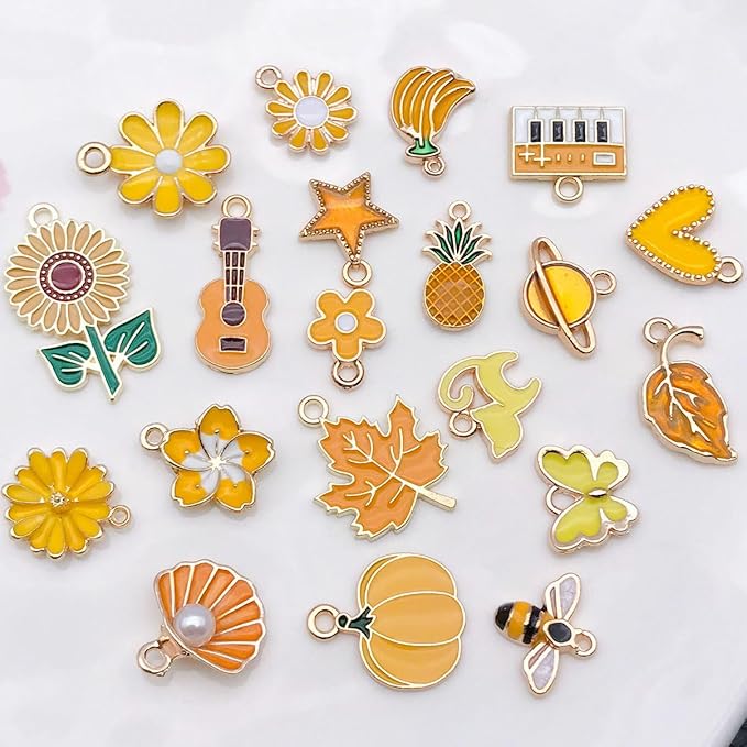 WOCRAFT 40pcs 20 pairs Assorted Enamel Bracelet Charms for Jewelry Making DIY Necklace Bracelet Earrings Keychain Crafting Charms Kit Crafts (Yellow-SN990)