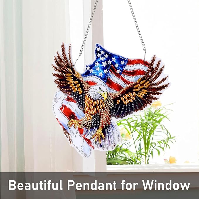 NQRSBUI DIY Hanging Diamond Art Kits for Adults, Eagle Double Sided Diamond Art Painting Suncatchers Pendants, Crystal Gem Craft Painting Kit for Home Garden Wall Decor Gift (Eagle2)