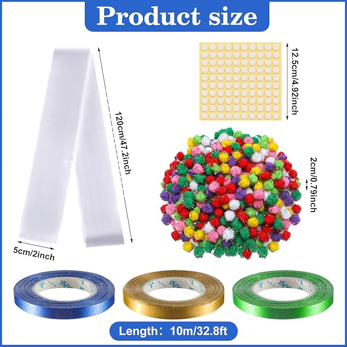 Hanaive Graduation Candy Lei Tubing Necklace Making Kit Include 50 Pcs 2 Inch Poly Tubing Lei Bags 197 ft 6 Rolls Gift Wrapping Ribbon 1 Pack Plush Poms 400 Glue Points for Graduation Party Supplies