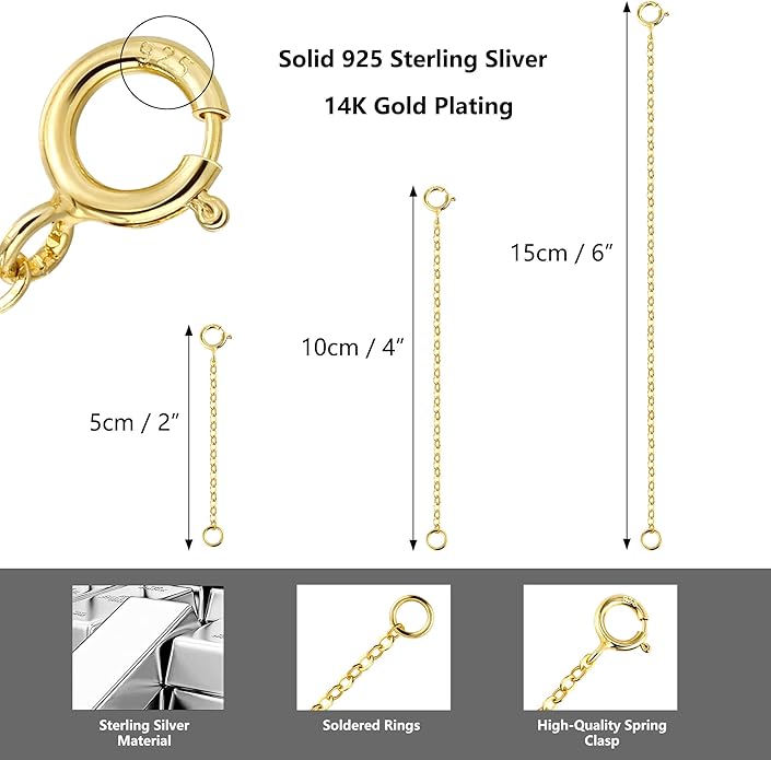 3 Pcs 925 Sterling Silver Necklace Extenders for Women Durable Strong Removable Necklace Bracelet Anklet Extension Jewelry Making Chains