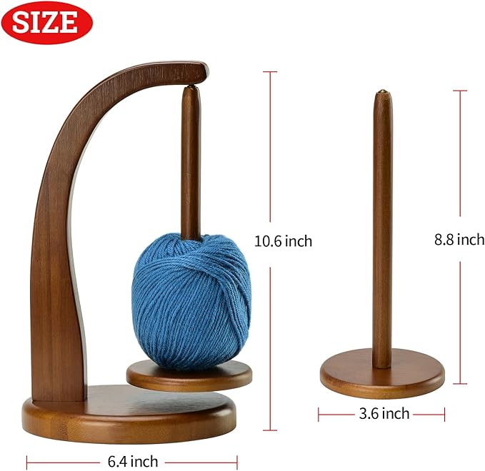 Yarn Holder with 2 Pcs Spindles for Knitting and Crocheting,Crochet Gift for Knitting Lovers,Wooden Yarn Spinner for Crochet by Artowell (Walnut Color)