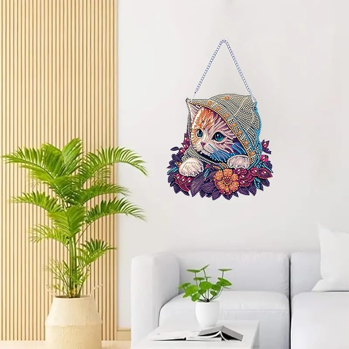 DIY Hanging Diamond Pendant Special Shaped Crystal Diamond Art Painting Ornament Single Sided for Window Home Garden Wall Door Decor-Cat02