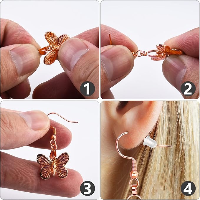 earring hooks 50pcs/25pairs, stainless steel rose gold ear wires fish hooks, hypo-allergenic jewelry findings parts for diy jewelry making