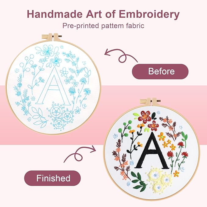 haootadiy beginner embroidery kit for adults, easy cross stitch kit for beginners and adults, full embroidery hoop kit with needles and thread included (pattern 1)