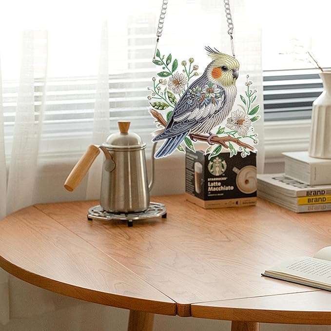 JZHYOAN DIY Bird Diamond Art Hanging Kit Diamond Painting Decorative Sign Hanging Diamonds Craft Pendant Wind Chimes with Diamonds Art Window Pendants Acrylic pendant Crystal Arts pendant Craft Decora